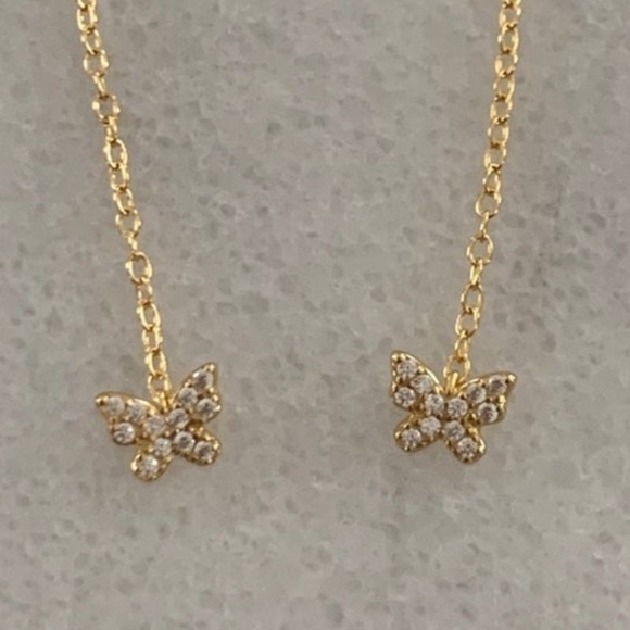 Gold Crystal Butterfly Threaded Earrings Brand New - Picture 4 of 4